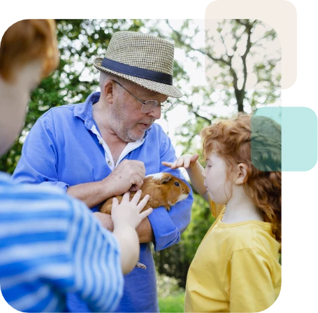 Family with a guinea pig. 